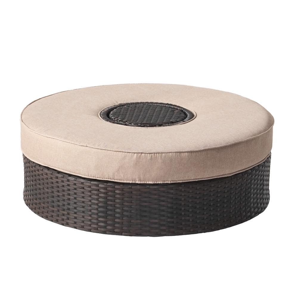 Noble House Navagio Brown Wicker Outdoor Ottoman with Ice Bucket and ...