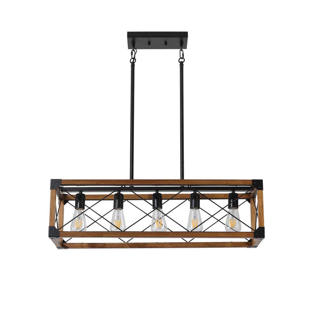 Retro 5-Light Walnut&Black Rectangular Chandelier for Kitchen Island Living Room with No Bulbs Included price history on PriceWatchPro