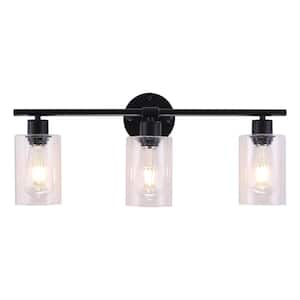 22.83 in. 3-Light Black Vanity Light with Clear Glass Shade