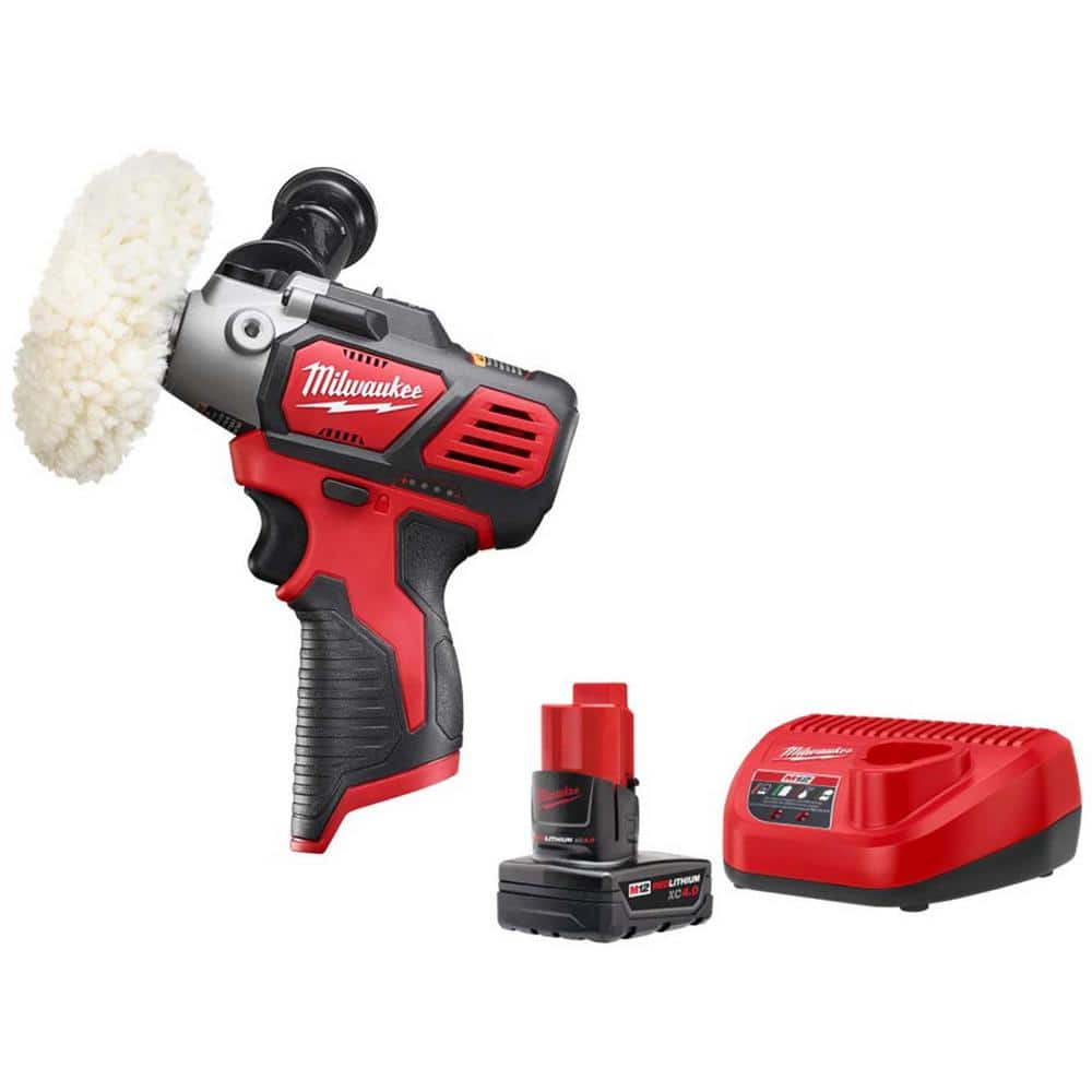 Milwaukee M12 12V Lithium-Ion Cordless Variable Speed Polisher/Sander with XC Battery Pack 4.0 Ah and Charger Starter Kit