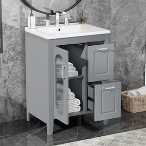 24 in. W x 18.3 in. D x 33.2 in. H Single Sink Bath Vanity in Gray with White Ceramic Top