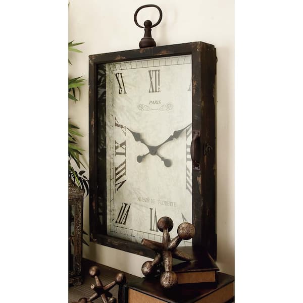 Litton Lane 35 in. x 20 in. Traditional Rustic Wood and Glass Wall Clock