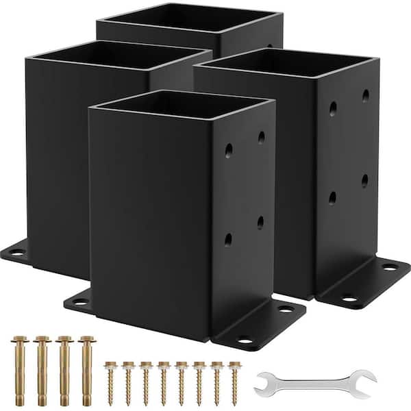 Steel Black Powder-Coated 4 x 4 Post Base Brackets with Screws (4-Pack) for Deck Pergola Support, Rust-Resistant