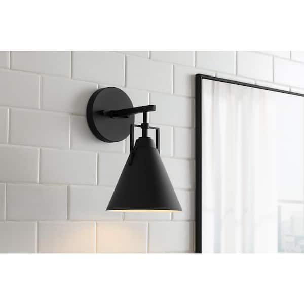 Insdale 1-Light Matte Black Modern Industrial Bathroom Vanity Light with Black Metal Shade