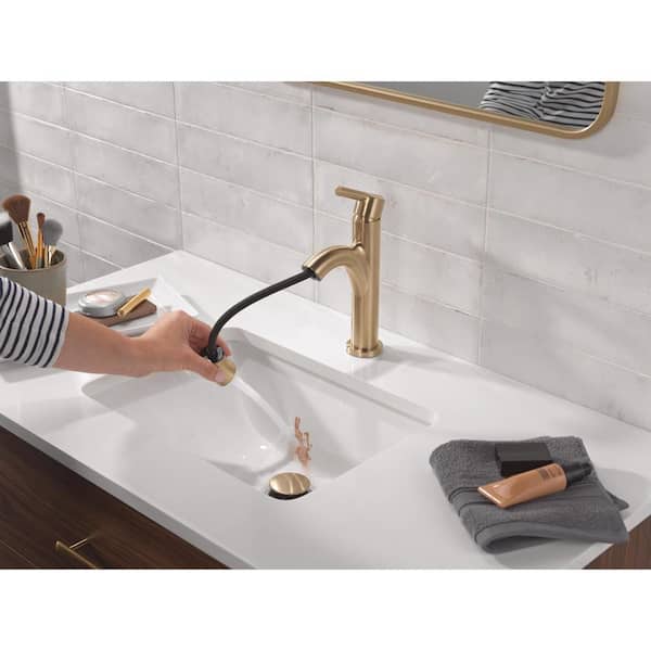 Nicoli Gold Pull-Down Spout Single Handle Single Hole Bathroom Faucet Drain Kit Included in Champagne Bronze