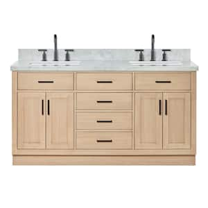 Hepburn 67 in. W x 22 in. D x 36 in. H Double Freestanding Bath Vanity in Oak with Italian Carrara Marble Top