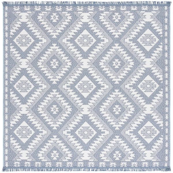Prairie 7 ft. x 7 ft. Blue/Gray Aztec Diamonds Square Area Rug