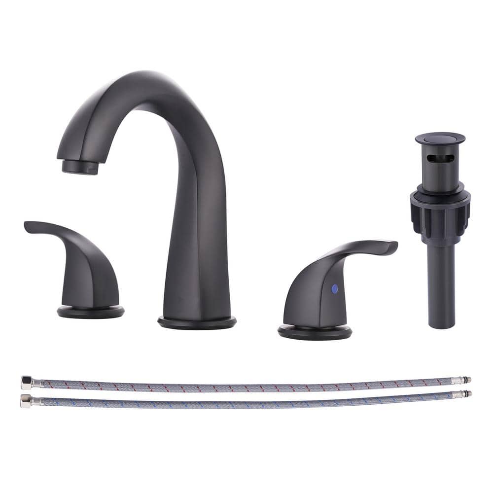 8 in. Widespread Double Handle 3 Holes Bathroom Faucet with Pop up Drain Assembly in Matte Black price history on PriceWatchPro