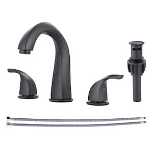 8 in. Widespread Double Handle 3 Holes Bathroom Faucet with Pop up Drain Assembly in Matte Black