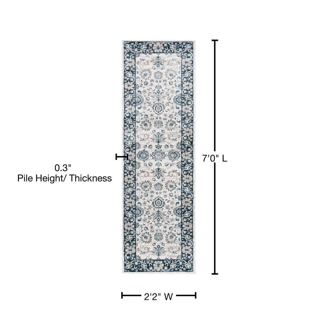 Isabella Cream and Navy Stain-Resistant Runner Rug
