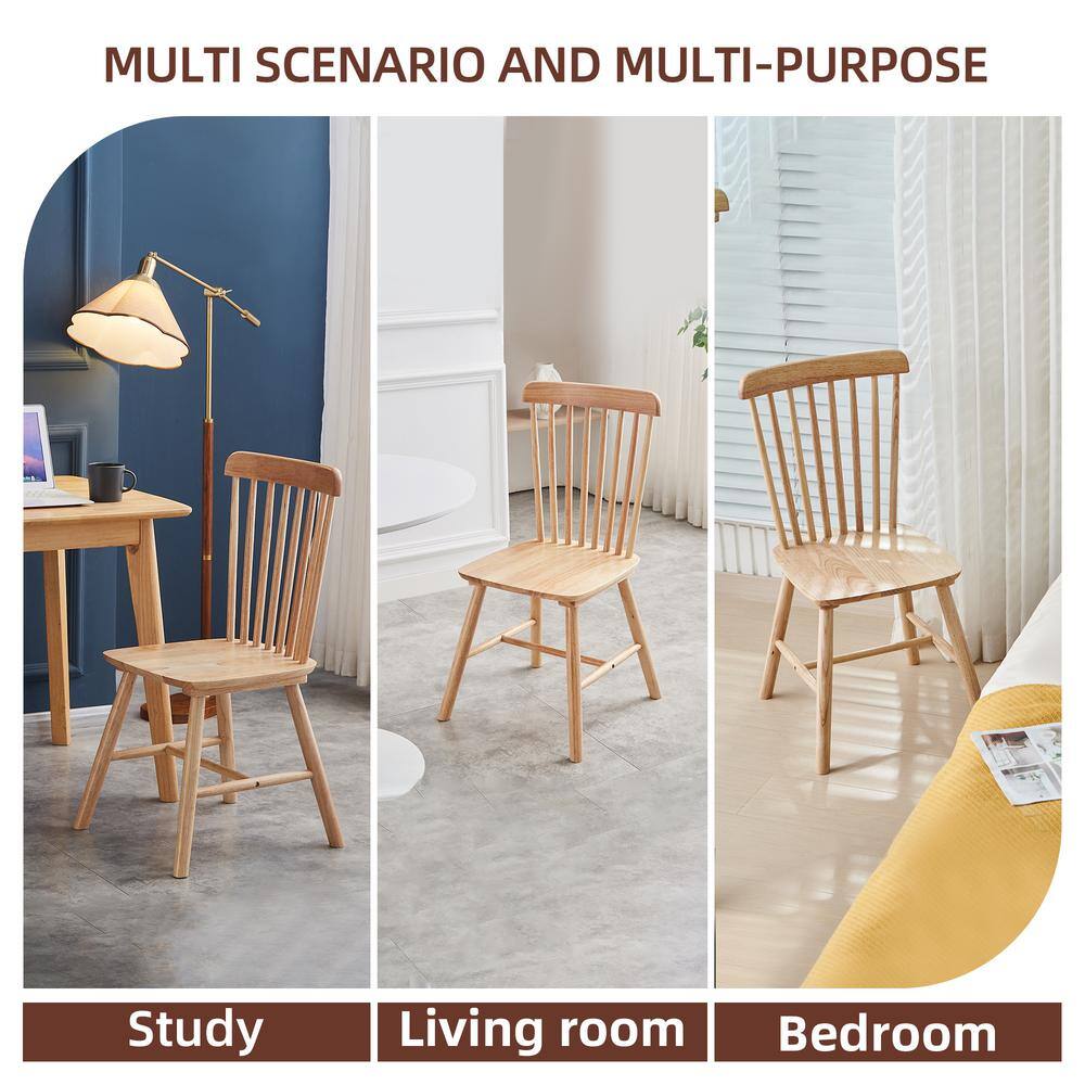 Natural High Back Windsor Solid Wood Dining Chairs Set of 4