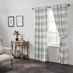Pine Grove Plaid 40 in W x 84 in L Light Filtering Rod Pocket Window Panel Green White Pair