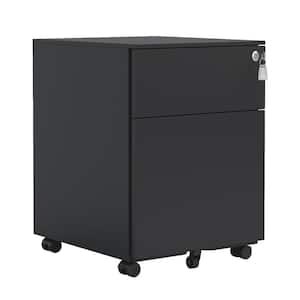 2 Drawers Black Metal 17.72 in. W Mobile Lateral File Cabinet with Lock and Wheels for Legal/Letter/A4/F4 Size