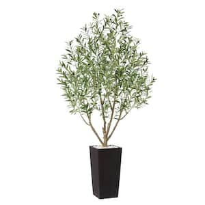 7 ft.Faux Olive Tree UV Resistant with Brown Tall Planter, Artificial Olive Tree for Outdoor Decor