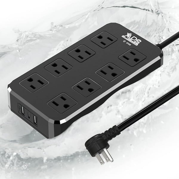 8-Outlet Weatherproof Outdoor Power Strip, Waterproof Surge Protector with 3-USB Ports 6 ft. Extension Cord
