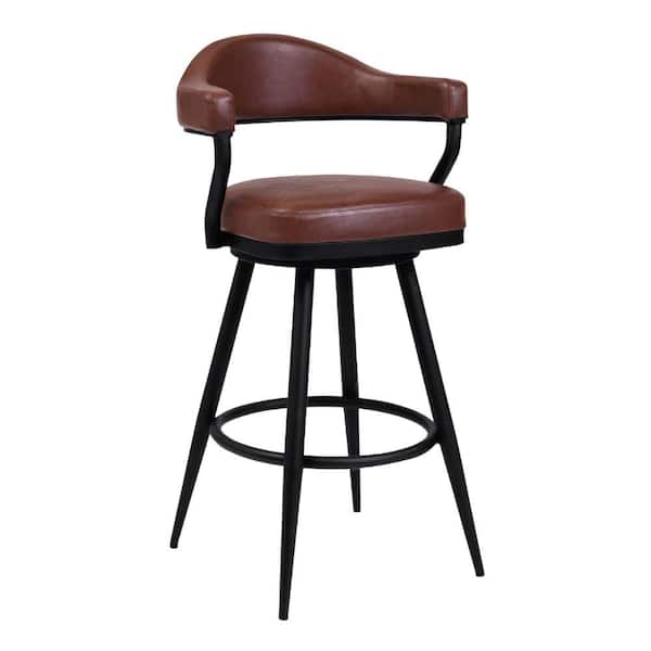 Benjara 37 in. Brown Low Back Metal Frame Barstool with Faux Leather Seat
