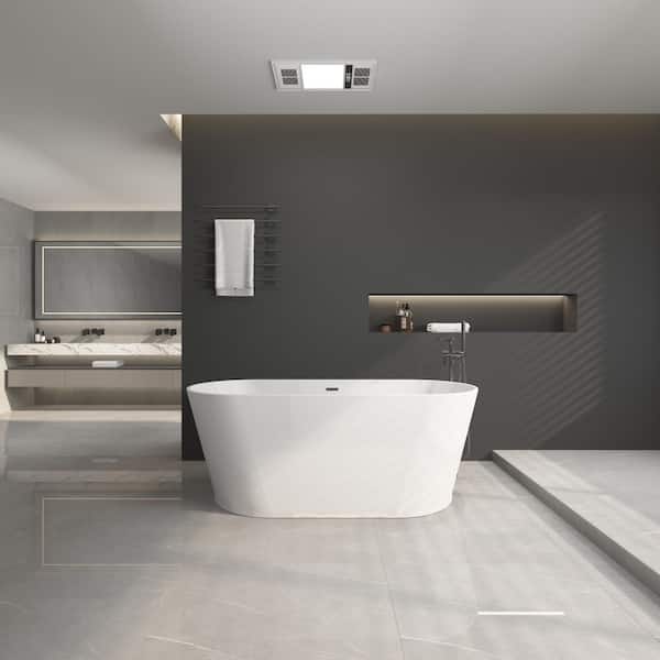 67 in. x 31 in. Freestanding Bathtub Acrylic Soaking Bathtub with Center Drain in Matte White