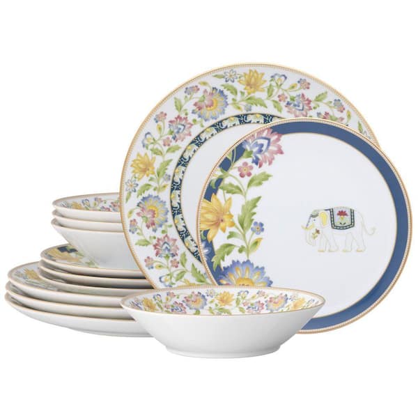 Tusker Garden 12-Piece (Multi) Porcelain Dinnerware Set, Service For 4
