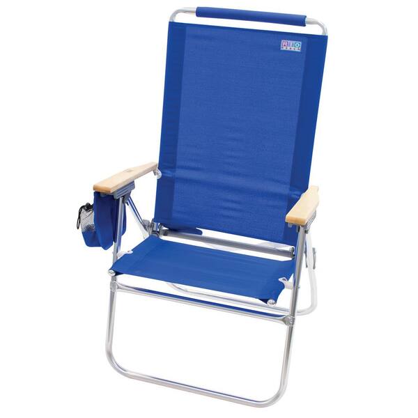 Rio 7 Position Hi Boy Aluminum High Back Beach Chair With Wood Armrests And Storage Sc644 46 1 The Home Depot