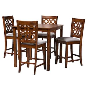 Abigail 5-Piece Wood Top Grey and Walnut Brown Bar Table Set