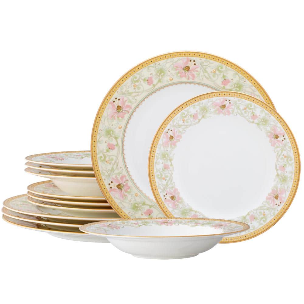 Noritake Blooming Splendor Pink and Yellow 12Piece Dinnerware Set