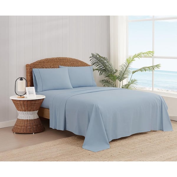 Solid Percale Cotton Light Blue 5 Piece Split King Sheet Set