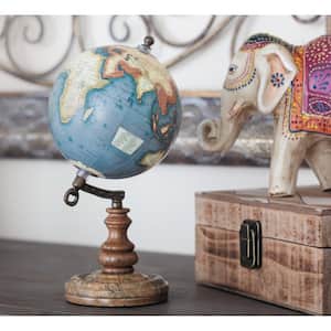 10 in. Brown Plastic Decorative Globe with Wood Base