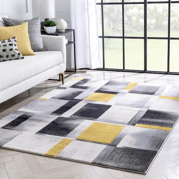 Good Vibes Louisa Gold Modern Geometric Boxes 5 ft. 3 in. x 7 ft. 3 in. Area Rug