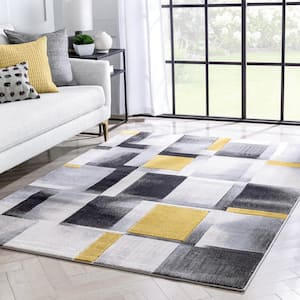 Good Vibes Louisa Gold Modern Geometric Boxes 7 ft. 10 in. x 9 ft. 10 in. Area Rug