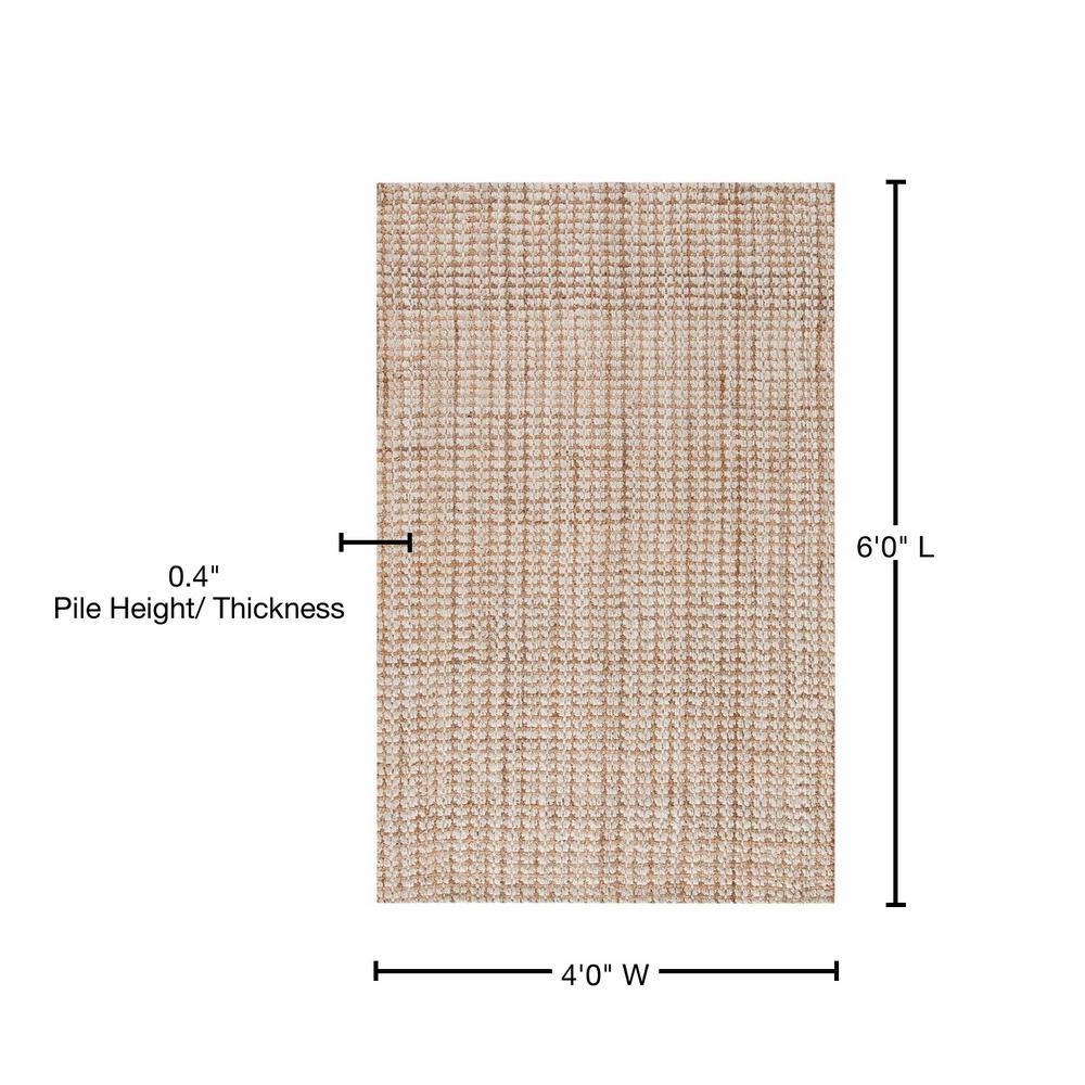 Hand-Knotted Ivory and Light Brown Jute Area Rug, 4' x 6'