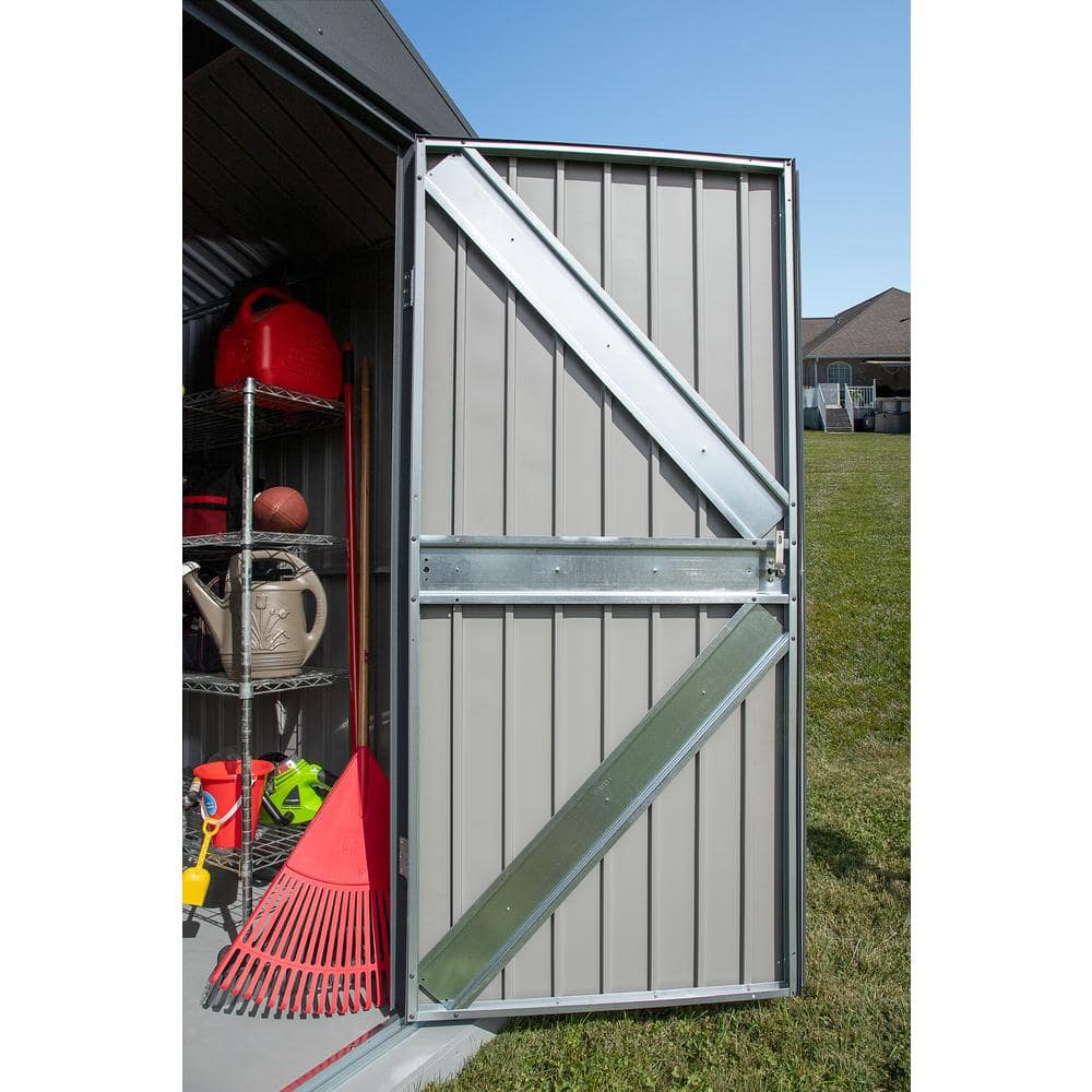Elite 8' x 6' Gray Steel Storage Shed with Swing Doors