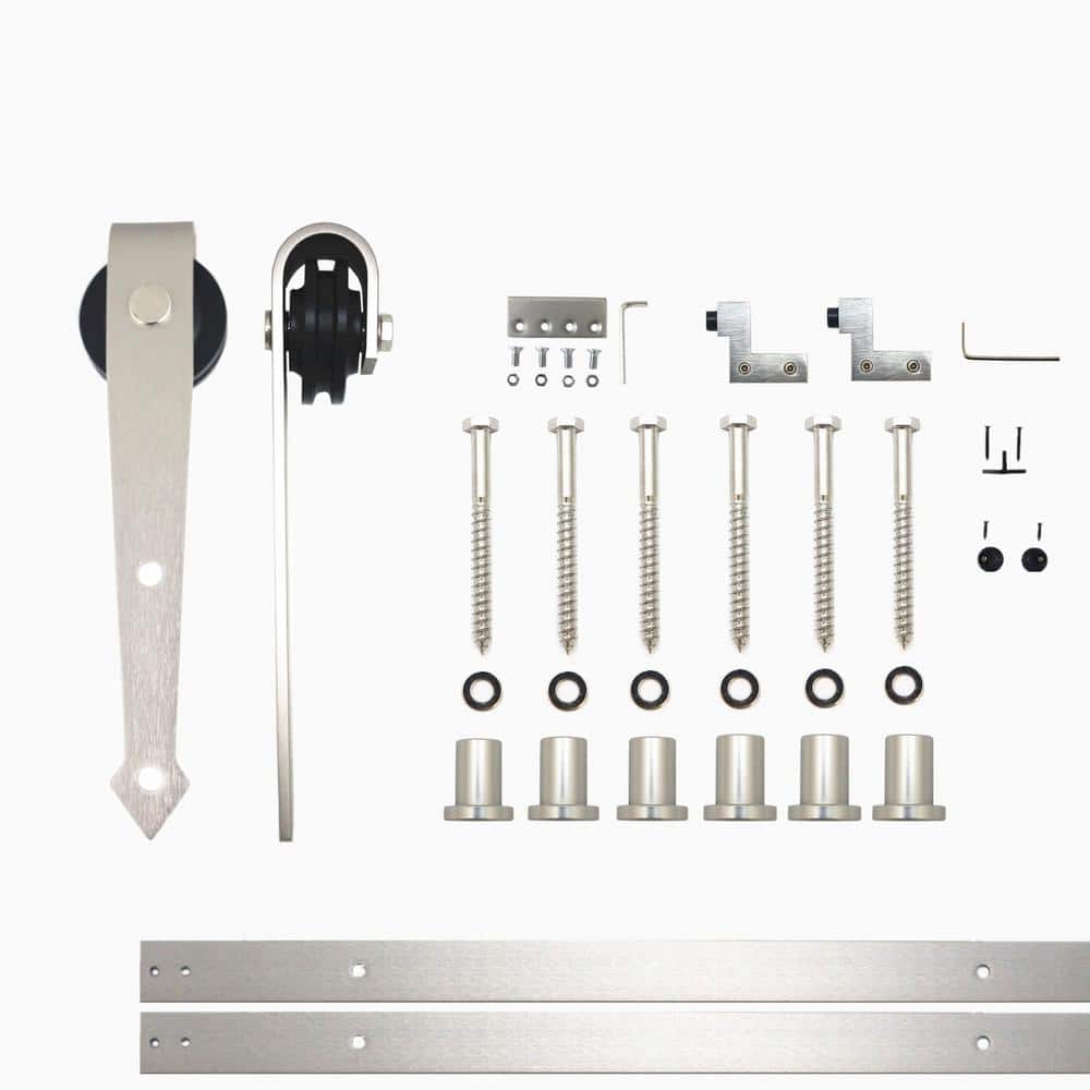 Brushed Nickel Sliding Barn Door Hardware Kit with Arrow Design Roller