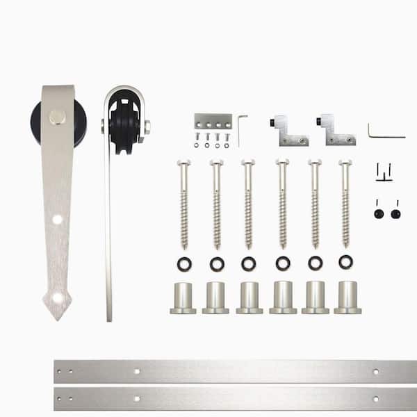HOMACER 9 ft./108 in. Brushed Nickel Non-Bypass Sliding Barn Door Hardware Kit Arrow Design Roller for Single Door