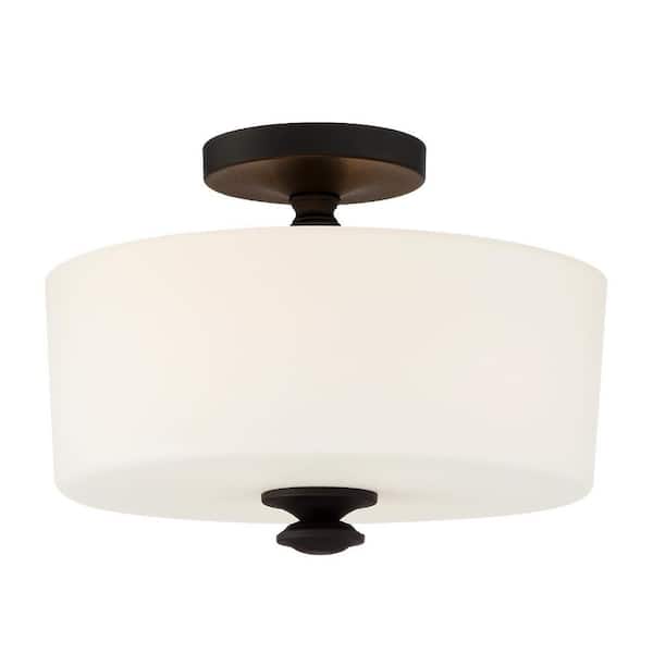 Crystorama Travis 12.5 in. 2-Light Black Forged Flush Mount