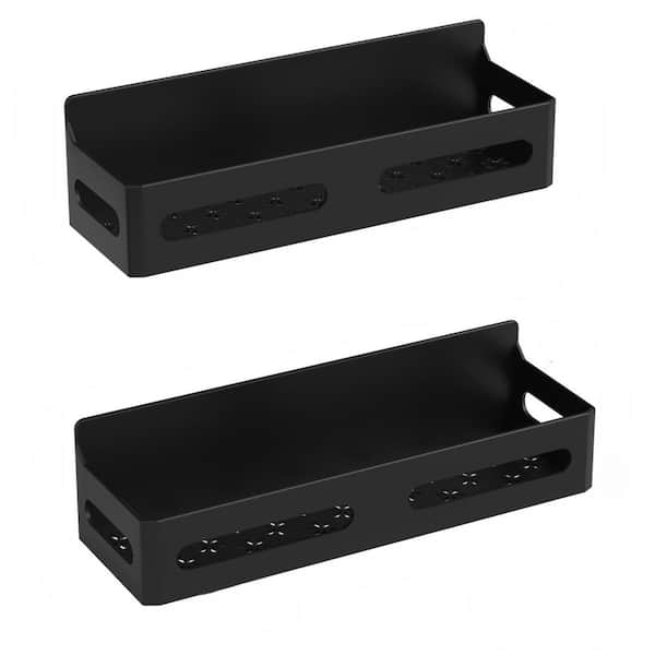 4-Pack Single-Shelf Black Magnetic Spice and Kitchen Organizer Rack with Hooks