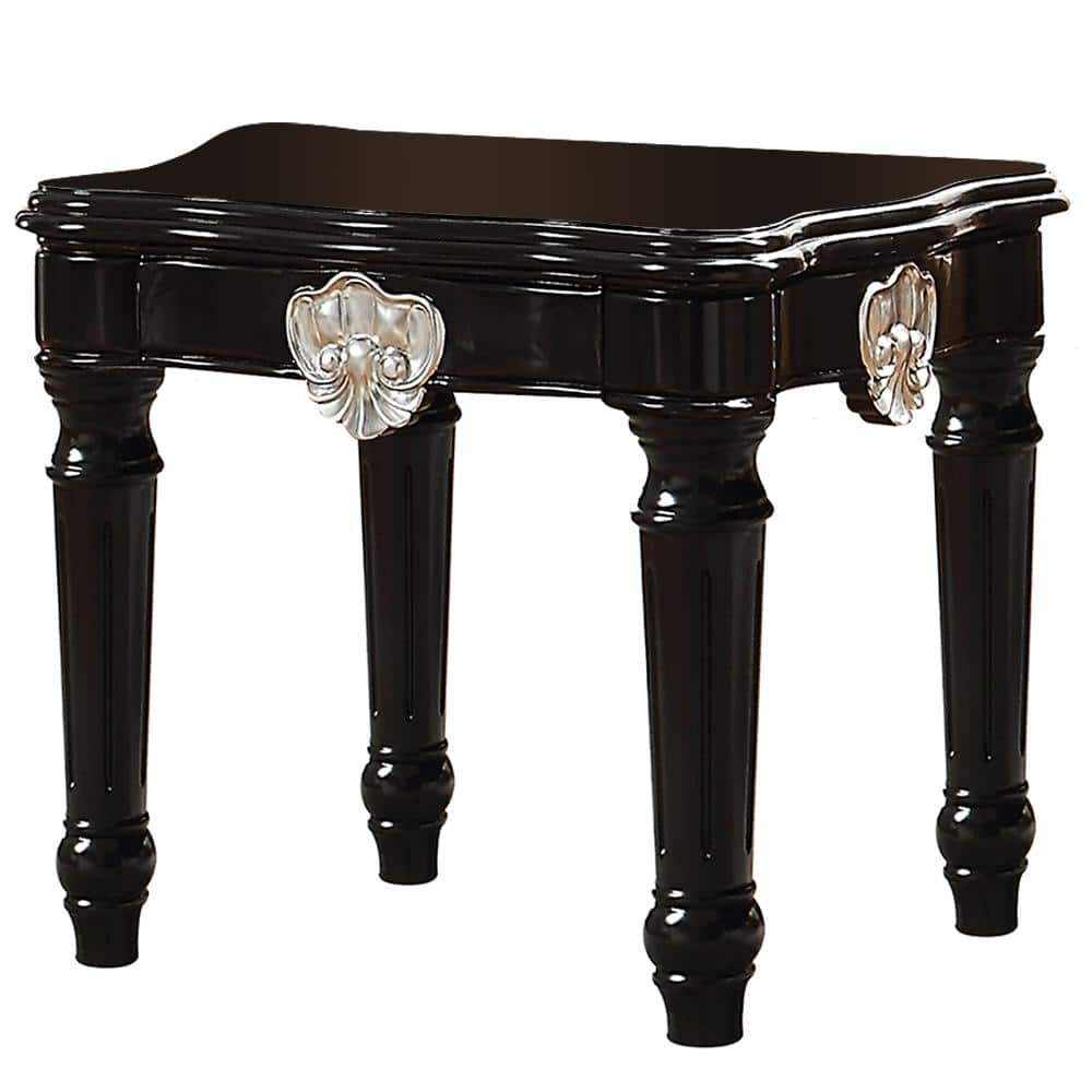 Black Carved Motif Square Wood End Table