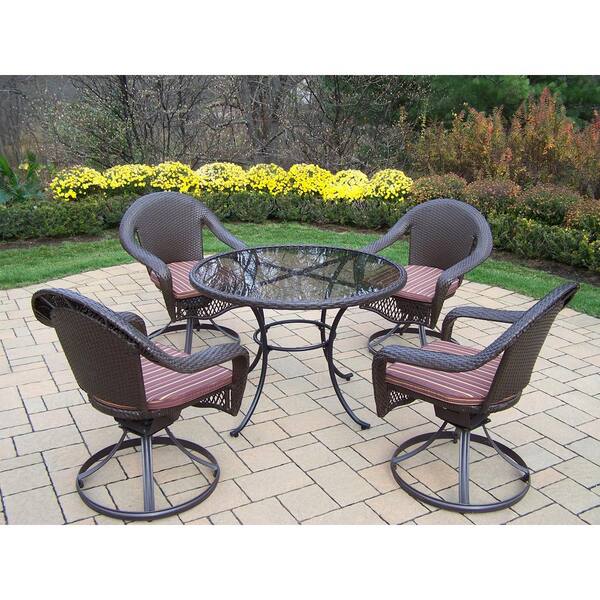 Unbranded Elite 5-Piece Wicker Outdoor Dining Set with Brown Stripe Cushions