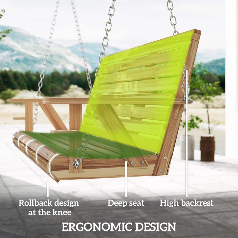 Nature Wood 5 FT 3-Seater Outdoor Porch Swing with Cupholders
