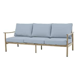 SleekLine 3-Seat Brown Aluminum Outdoor Sofa Couch with Blue Cushions