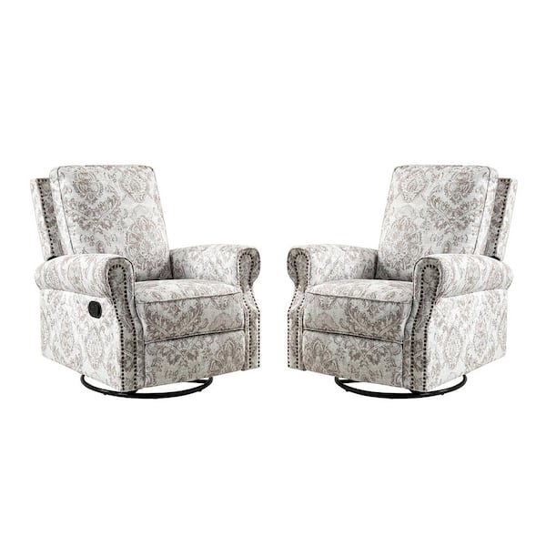 Orlando Traditonal Manual Livingroom Glider Rocker Nursery Recliner with Swivel Base and Nailhead Trim set of 2 - Beige