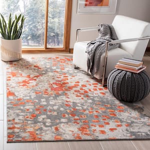 Madison Gray/Orange Doormat 2 ft. x 4 ft. Geometric Abstract Area Rug