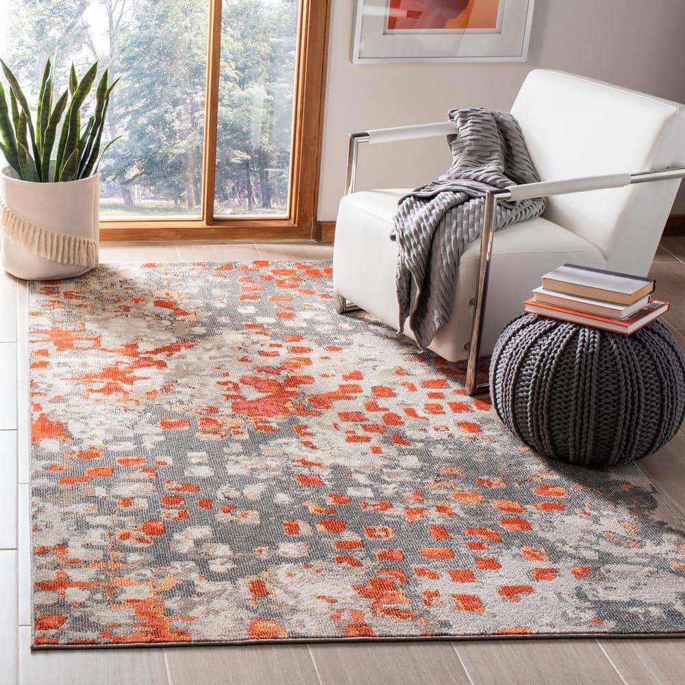 Metro-Mod Chic Grey/Orange Abstract Synthetic 6' x 9' Area Rug