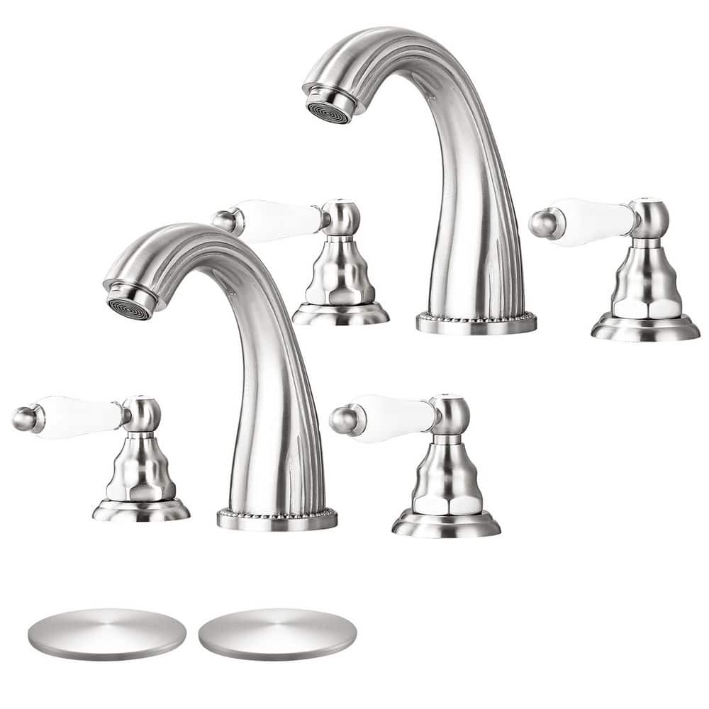 2 Handles 8 in. Widespread Bathroom Faucet 3-Hole Sink Faucet with Pop-Up Drain in Brushed Nickel (2-Pack) price history on PriceWatchPro