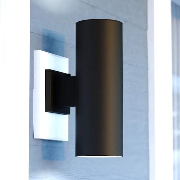 Chiasso Aluminum 2-Light Dusk to Dawn Black Contemporary Outdoor Cylinder Wall Light