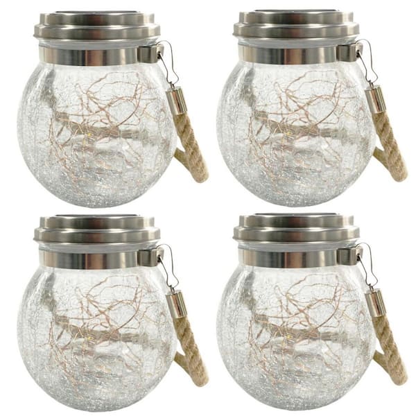 KOAOEIRS 4-Pack Solar Powered Outdoor White Glass Hanging Lantern Light, Weather Resistant LED Path Light