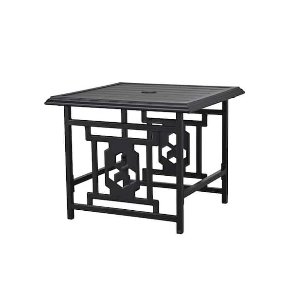 Square Metal Outdoor Side Accent Table with Umbrella Hole