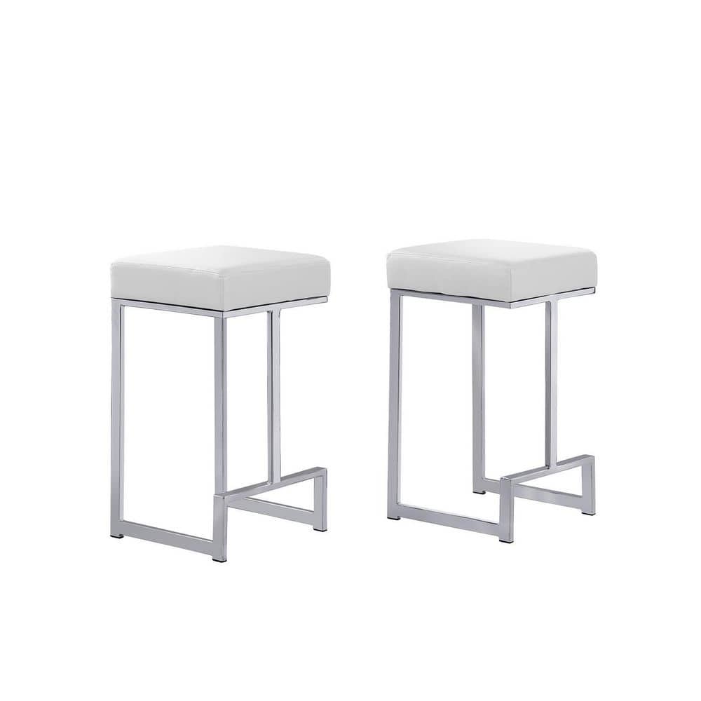 22.5 in. H White Finish Backless Metal Bar Stool with Faux Leather Square Seat Set of 2 price history on PriceWatchPro
