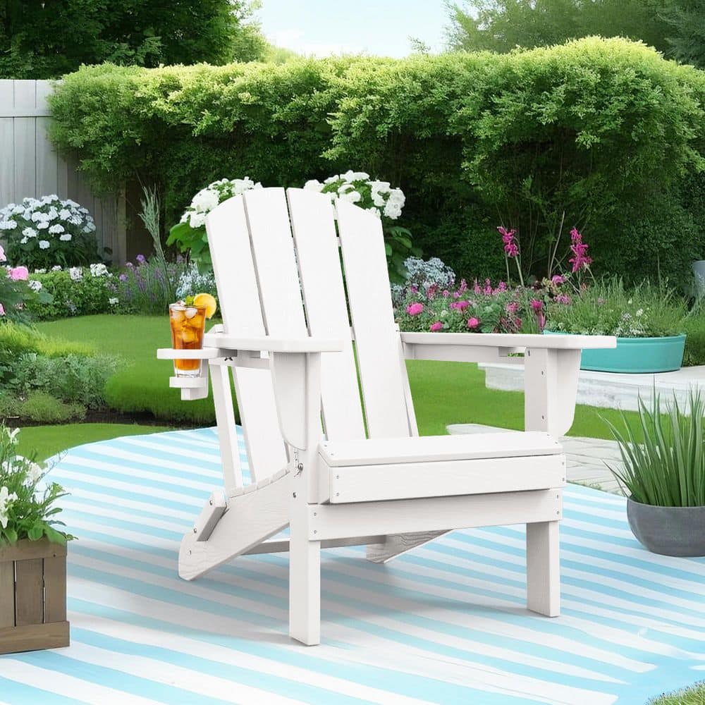 Classic White Folding Plastic Adirondack Chairs with 2-Cup Holders-Weather Resistant Patio Outdoor Chair (Set of 1) price history on PriceWatchPro