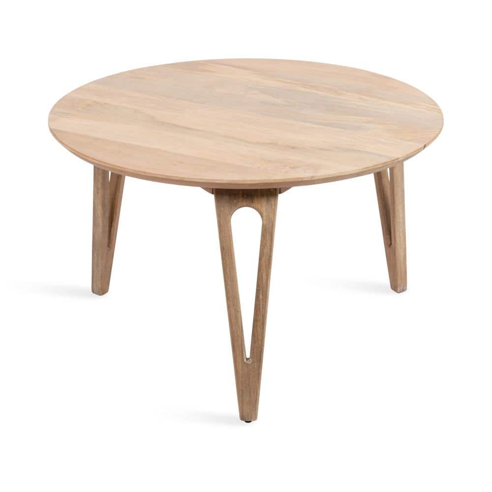 Natural Mango Wood Round Coffee Table with Hairpin Legs