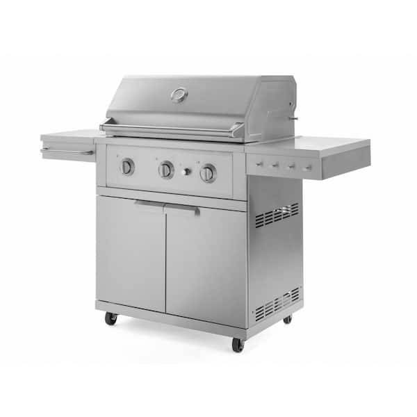 Outdoor Kitchen 33 in. Propane Gas 3-Burner Stainless Steel Grill Cart with Performance Grill
